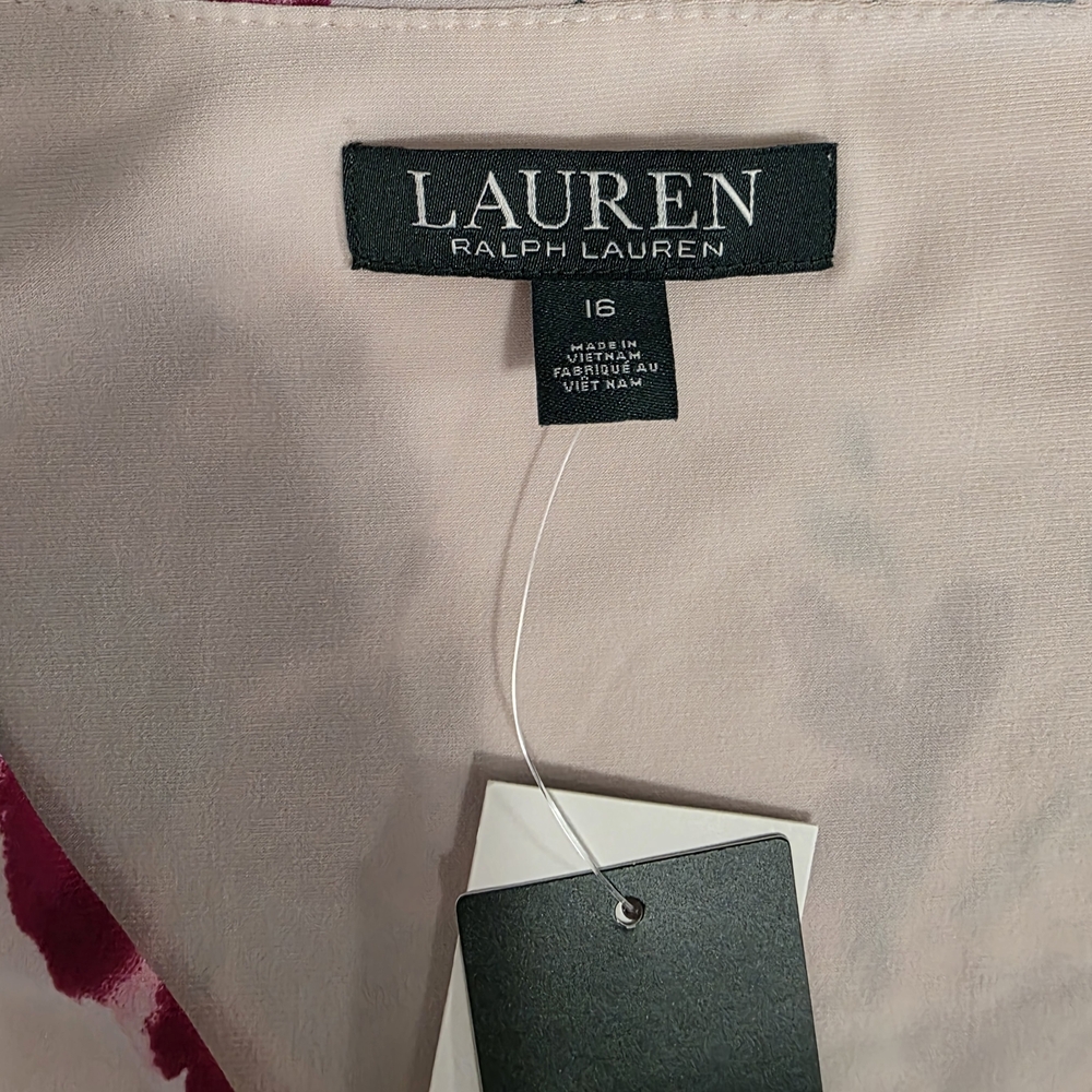 Lauren Ralph Lauren Floral Wrap Maxi Dress Size 16 NWT Pink Sleeveless Belted - Picture 6 of 7